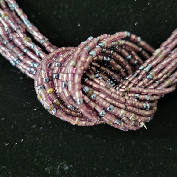 Purple Multistrand Knotted Seed Bead Necklace and Vintage Enamel Earrings - Picture 7 of 16